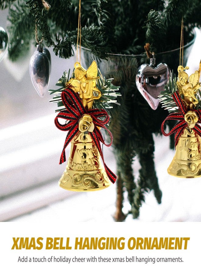 JOINPAYA 6Pcs Christmas Bell Ornaments: Gold Hanging Jingle Bells with Red Bow and Angel Shape for Xmas Tree Home Door Garden Pendant - Image 4